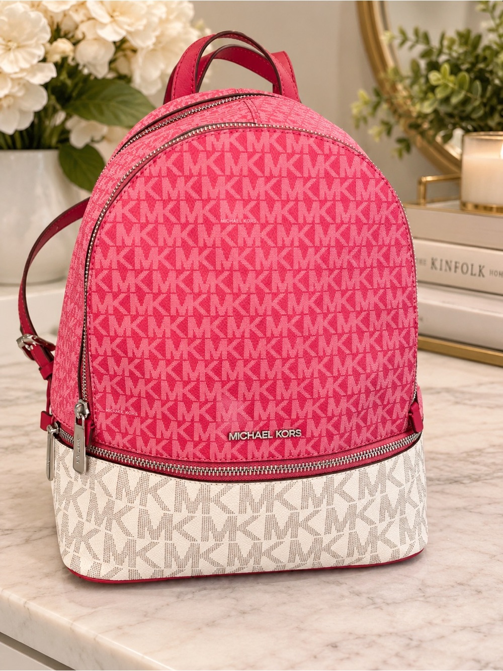 NEW Michael Kors Rhea Medium Color-Block Signature Logo Backpack